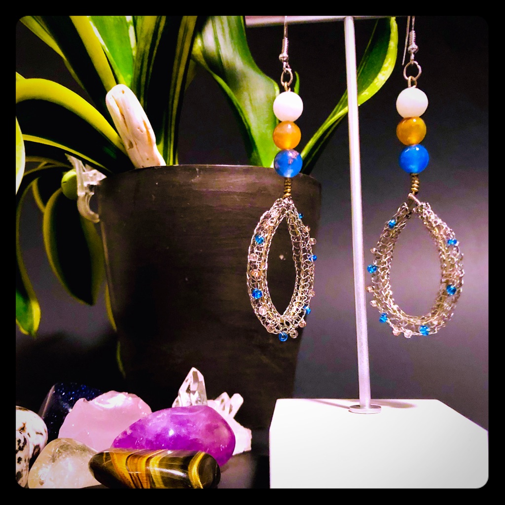 Crystal And Glass Beaded Dangle Hoop Earrings